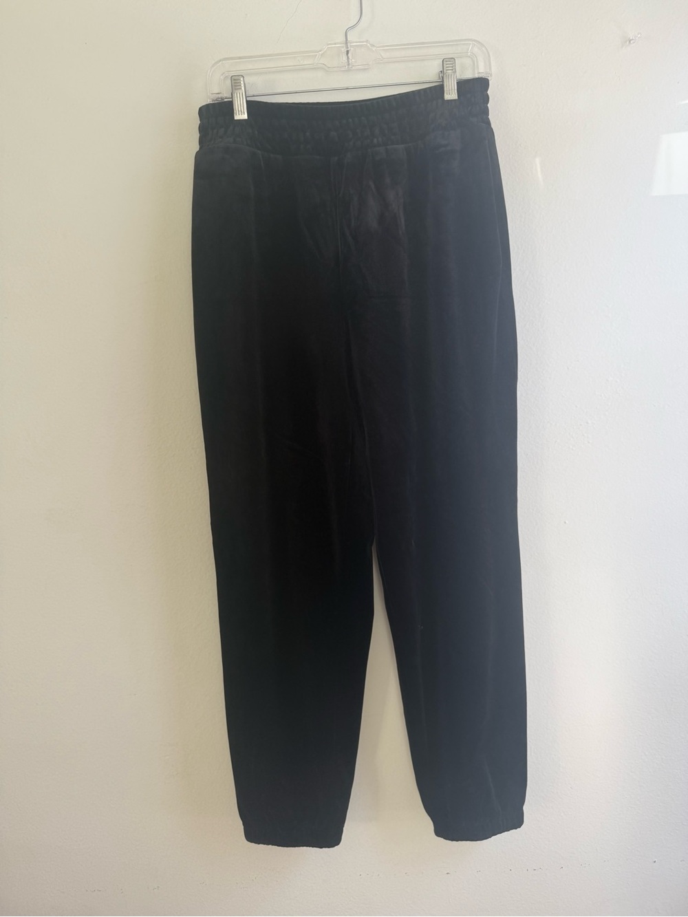 Black Velvet Jogger Pants | Soft Elastic Waist | Size L